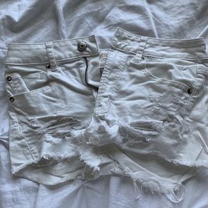 High waisted white denim shorts